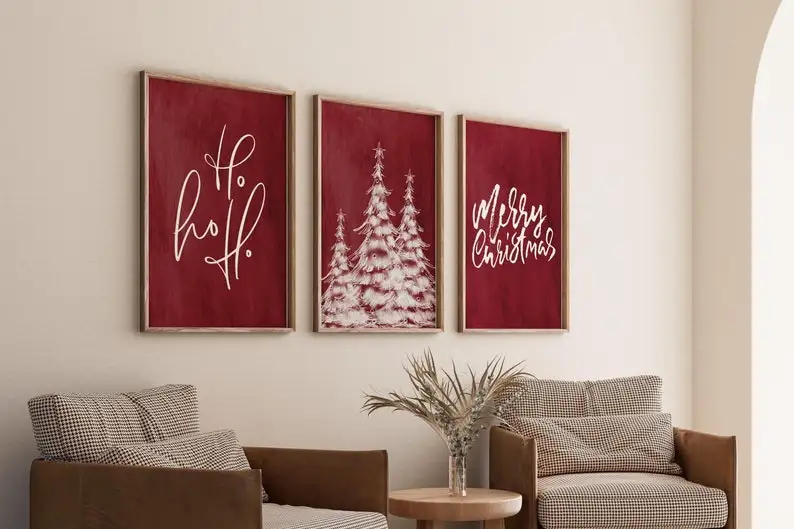 1/3 Stück abstrakter Weihnachtsbaum Ho Ho Ho Leinwanddruck rot Frohe Weihnachten Wandkunst Poster für moderne Wohnzimmer Home Decor Geschenke