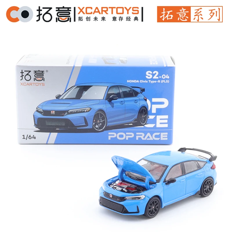 Xcartoys Pop Race 1/64 Honda Civic (Fl5)-Race Blauwe Auto Legering Motorvoertuig Diecast Metalen Model Kids Xmas Cadeau Speelgoed Voor Jongens