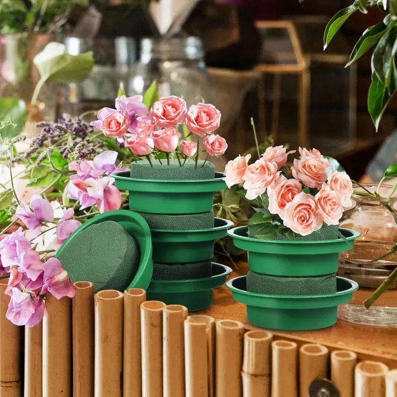 1/10x الطوب رغوة الأزهار الجافة مع وعاء حامل زهور خضراء مستديرة ترتيب الزهور كتل لتقوم بها بنفسك حفل زفاف حديقة ديكور العرض #4