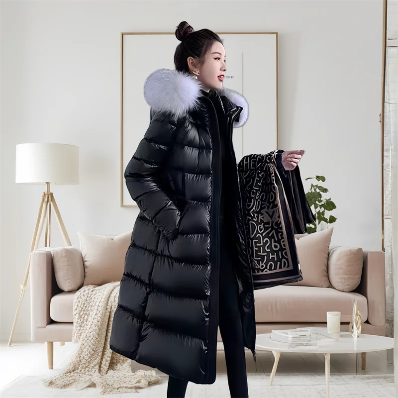 Thick Winter Parka Womens Long Trench Coat Plush Faux Fur Jacket Female Hooded Loose Oversize Imitation Mink Outerwear New 2025