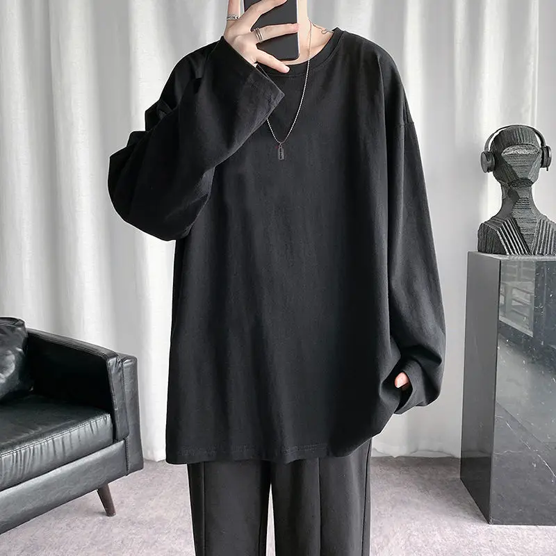 T-shirts Women Long Sleeve High Street Fashion Soft Spring Unisex BF Style All-match Korean Leisure Solid Boyfriend Minimalist