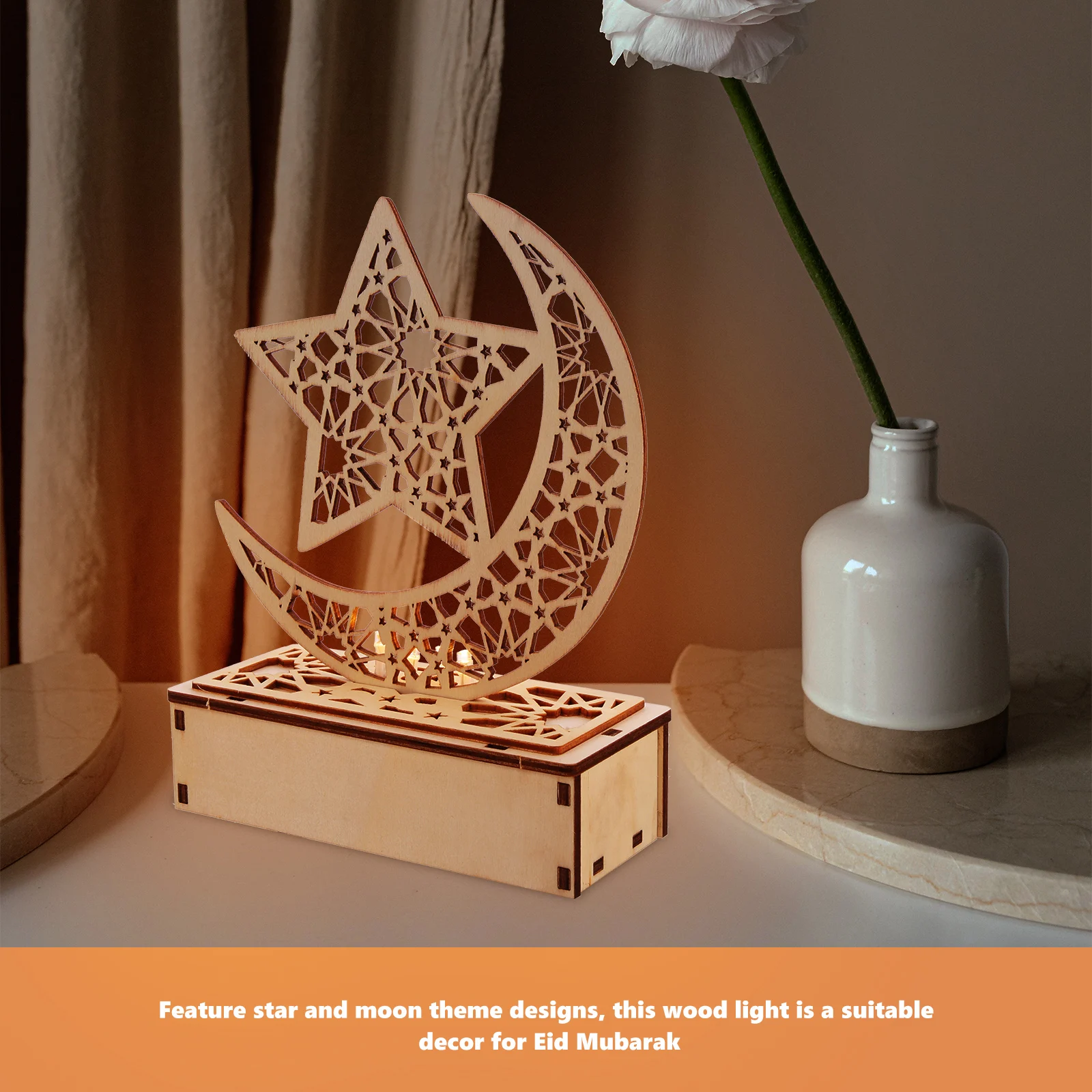 

Wooden Moon Ornaments Mubarak Decoration Eid Table Home Decorations niture Star Light