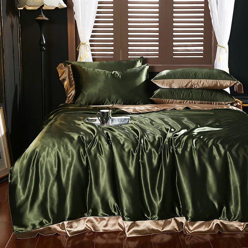 Natural Mulberry Silk Bedding Set Cover Fitted/Flat Bed Sheet Pillowcase Luxury Satin Bedsheet Solid Color King Queen Twin Size view 3