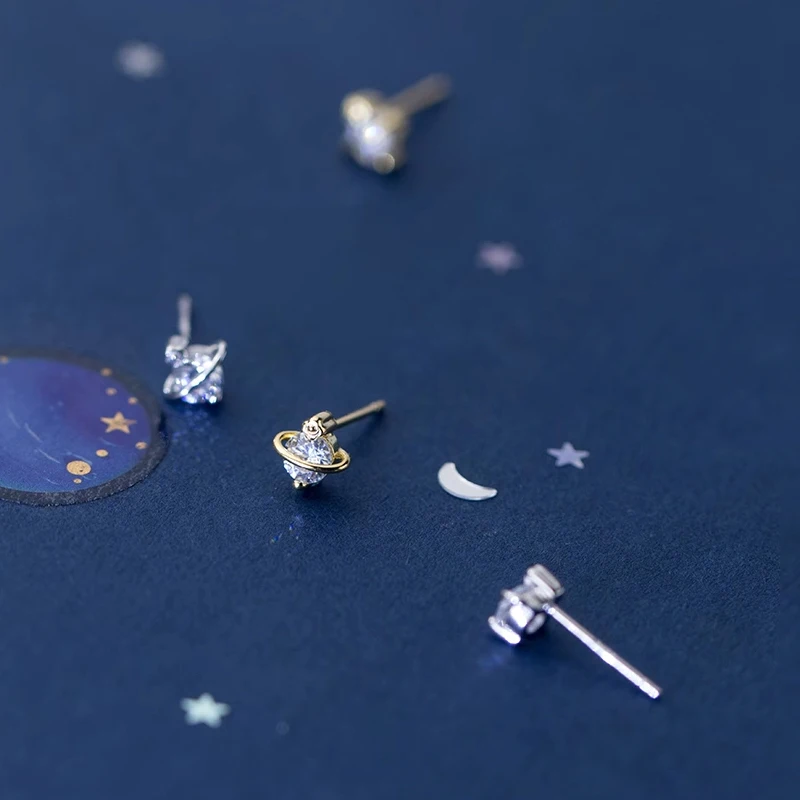 Modian tajemniczy Galaxy planeta stadniny kolczyki dla kobiet 925 Sterling Silver olśniewający wyczyść CZ stadniny kolczyki urok Party biżuteria — zdjęcie 6
