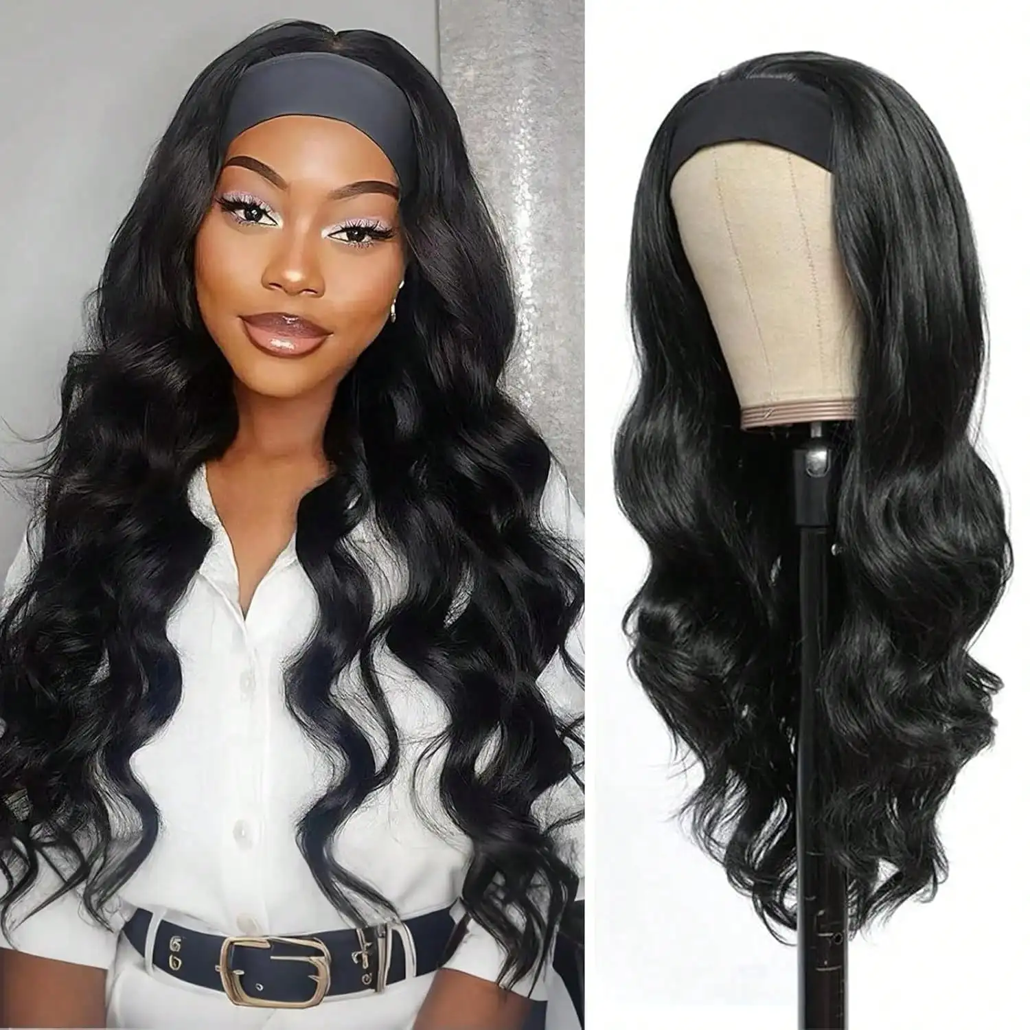 40 Inch Long Body Wave Headband Wig 200% Full Density Machine Made Remy Human Hair No Glue No Lace Ready To Wear Comfortable Daily Wigs For Black Women