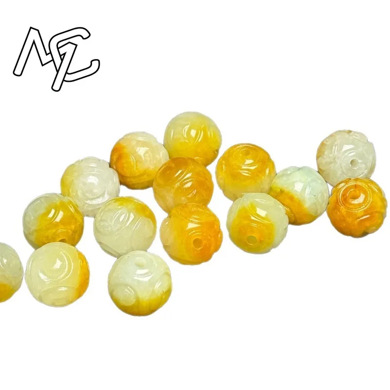 5pcs Natural Yellow Emerald Jade Circular Bead DIY Bracelet Bangle Charm Jadeite Jewellery Fashion Accessories Amulet Gifts view 5