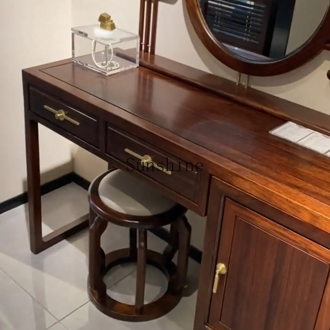 New Chinese solid wood dresser simple light luxury ebony makeup table integrated