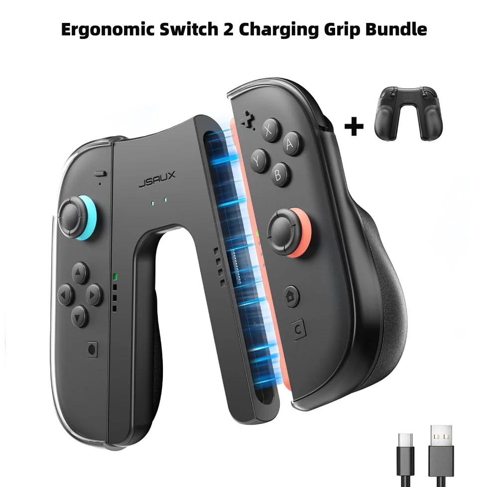 JSAUX Switch 2 Charging Grip Bundle, Magnetic Grip Controller, Play While Charging  Compatible with Switch 2 Joycons Accessories