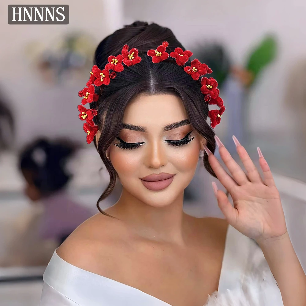 TOPQUEEN Bridal Wedding Simulation Plum Blossom Hairband Handmade Velvet Rod Weaving Elegant Women Banquet Hair Ornaments YXA394