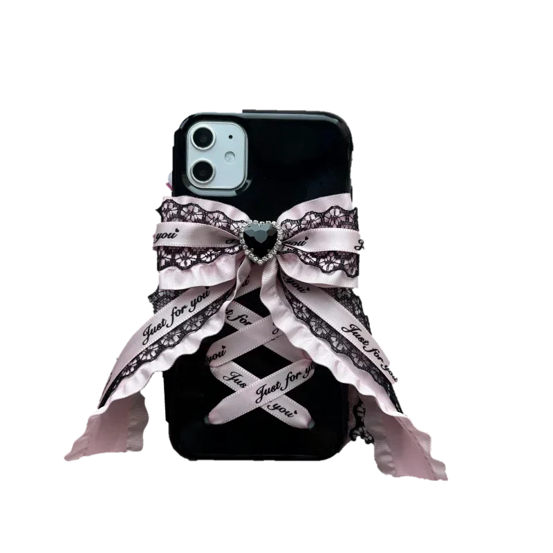 Dophee Original Landmine Series Lolita Bow Young Girl Phone Case Rhinestone Lace Soft Shell Phone Cover IPhone14 15 16Promax