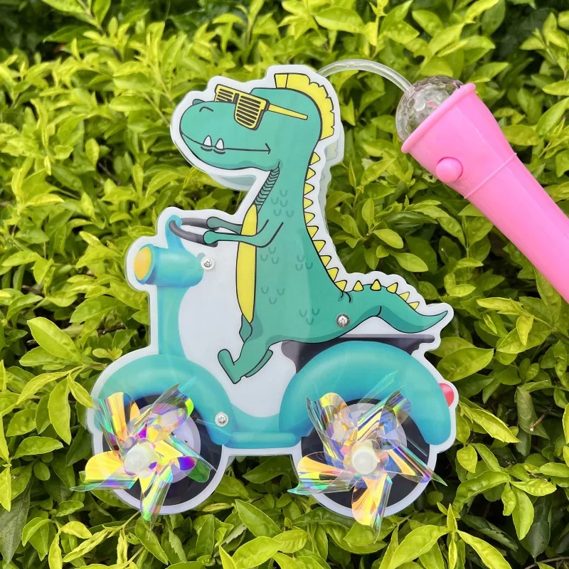 Kinderen Handheld Zonnebril Dinosaurus Rijden Een Fiets Gloeiend Speelgoed Creatief Draaibaar Windmolen Lantaarn Oplichtende Muziek Licht Cadeau