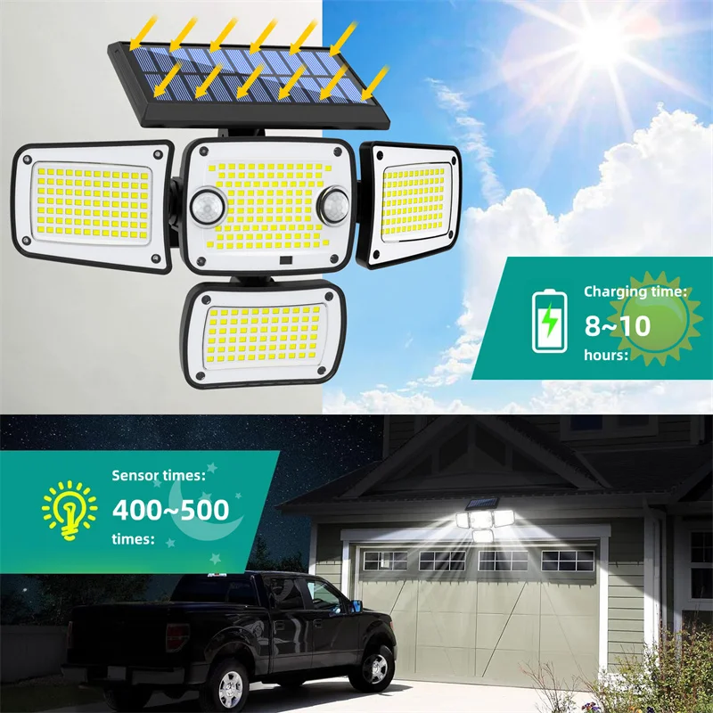 Solar Outdoor Light 342 LED Solar Security Flood Lighting with 3 Modes Adjustable Lighting Waterproof for Garage Garden Yard