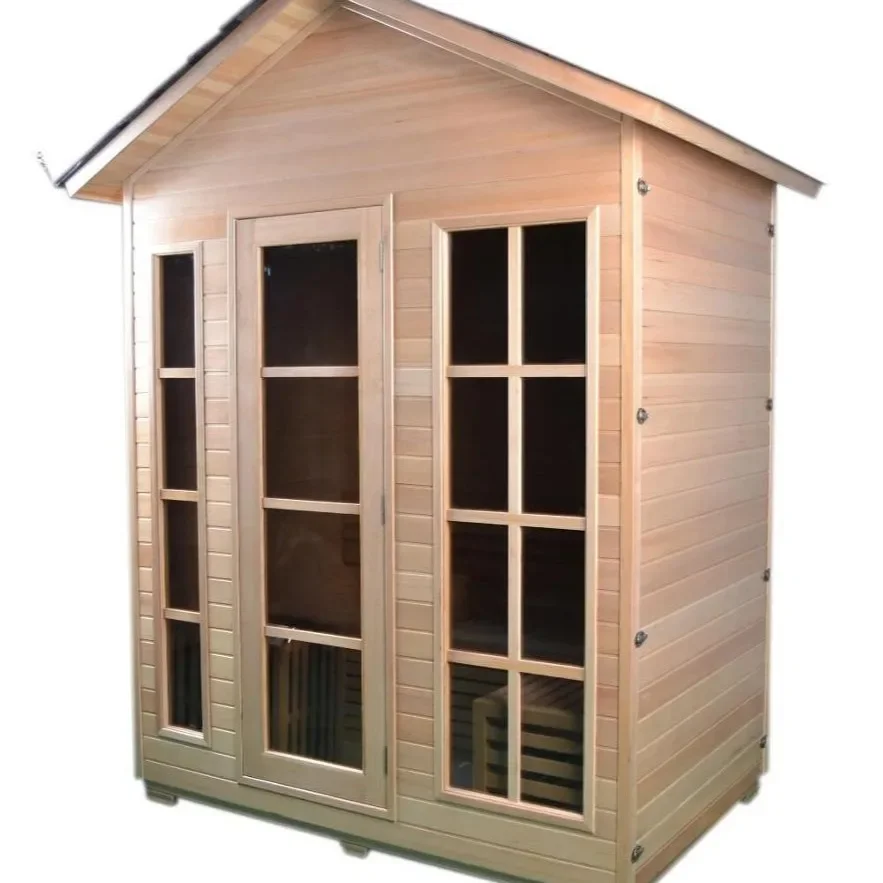 Wooden steam garden dry outdoor sauna with glass door