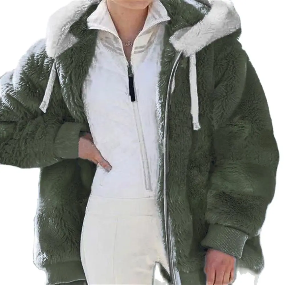 Hot Sale Fur Outerwear 2024 Winter Womens Coat Fashion Casual Ladies Clothes Hooded Zipper Ladies Jacket Cashmere Jacket 4XL 5XL