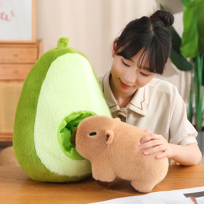 Fun New 35/45cm Fruit Capybara Plush Doll Pillow Capybara Transform Avocado Banana Strawberry Carrot Plush Toy Gift For Girls
