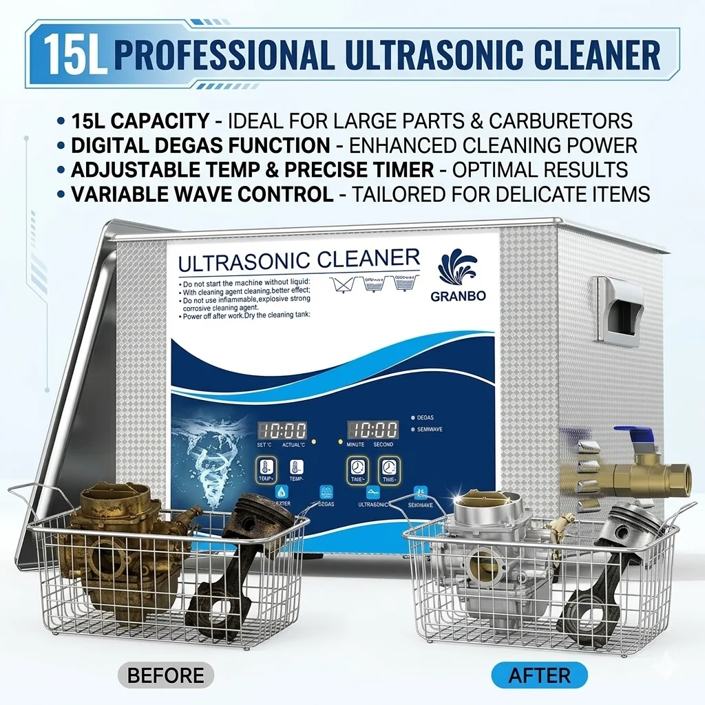 2025 Laboratory Ultrasonic Cleaner Granbo 360W/540W 15L Ultrasonic Cleaning Machine for Mixing Extraction Surface Treatment