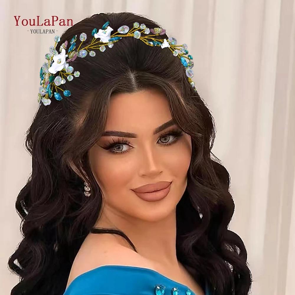 

TOPQUEEN Elegant Bridal Flower Headband Wedding Rhinestone Headwear Crystal Hair Accessories Women Banquet Party Headpiece HP862