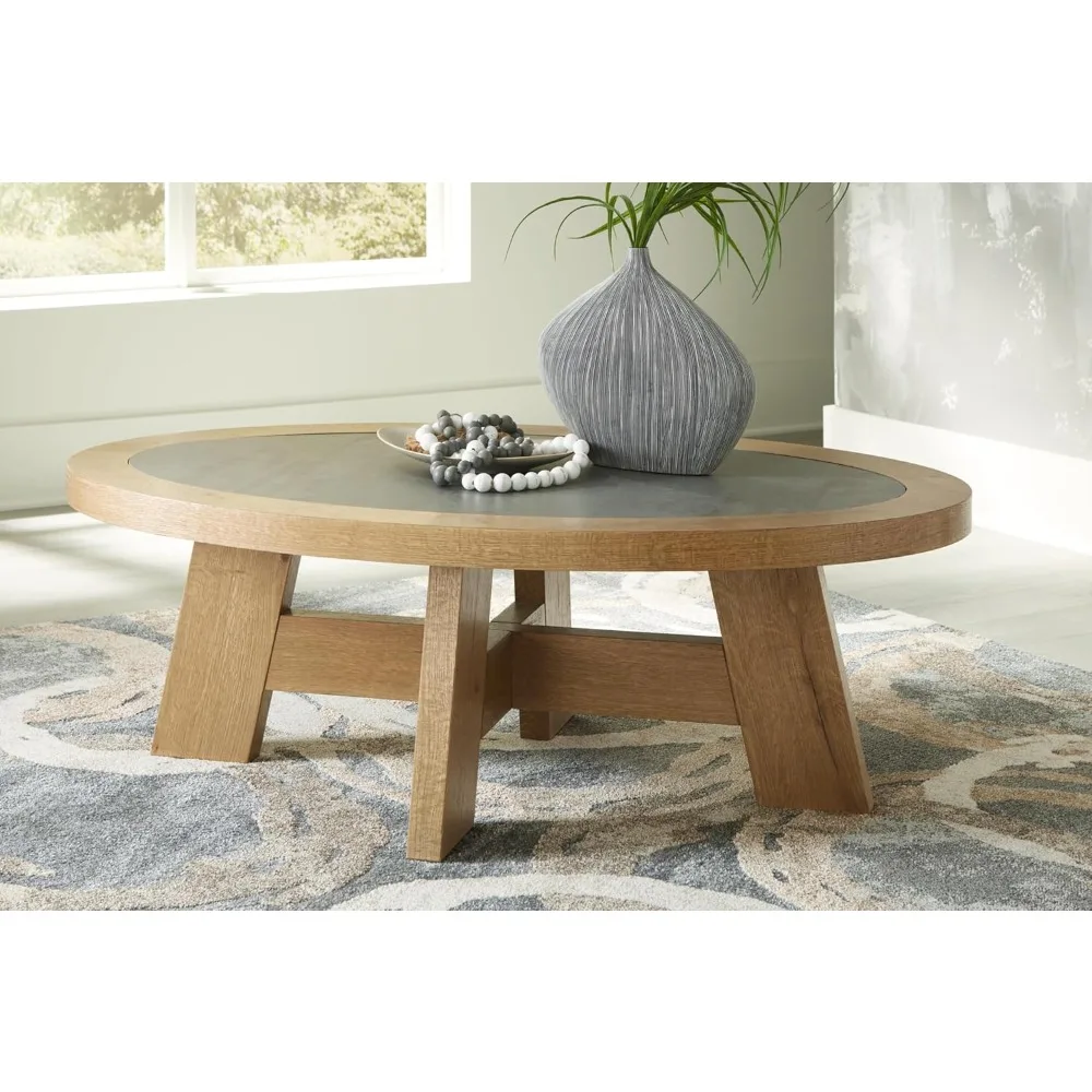 Signature Design by Ashley Brinstead Casual Coffee Table with Insert Faux Cement Melamine Top, Light Brown & Gray