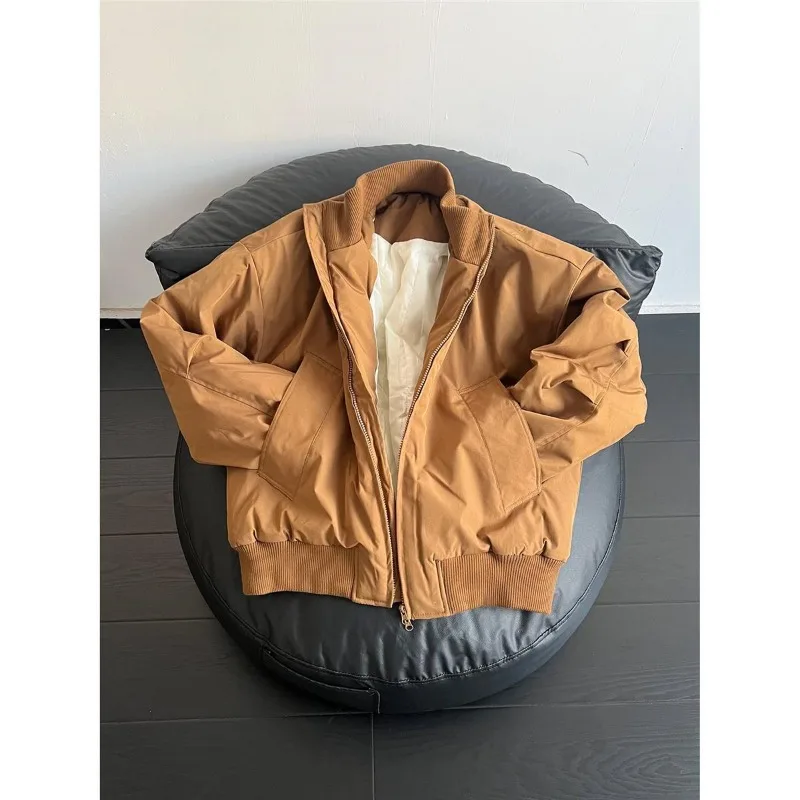 

Warm Cotton Padded Jacket for Men Winter Short Silhouette Jacket American Stand Collar Cotton Coat