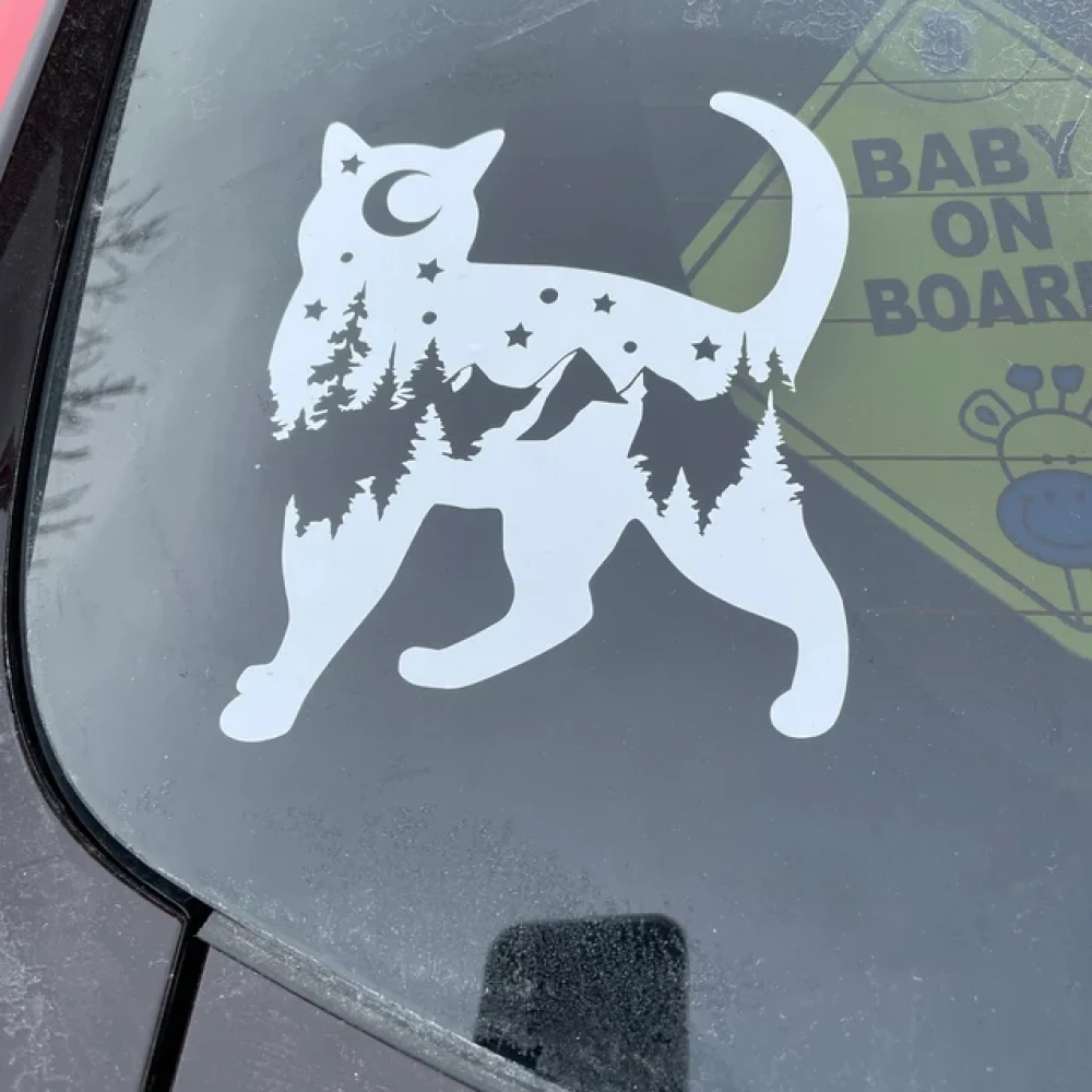 Adventure cat decal Short Haired Cat sticker Waterproof permanent decal/bumper sticker kitty decal PNW Decorative Accessories