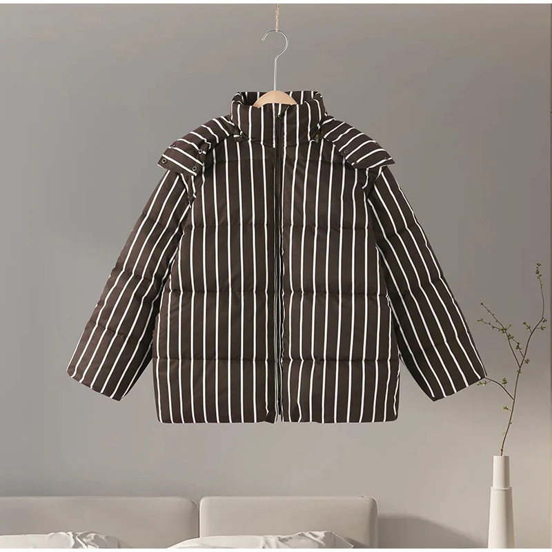 Color-Blocking Stripe Women's Cotton Jacket Zipper Long Sleeve Lace Cuff Stand-Up Collar Female Jacket Loose Casual Coats Ladies