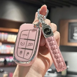 Girly Key Fob Cover with Keychain for Fiat for Jeep Grand Cherokee Renegade Wrangler Patriot Grand Commander, Pink