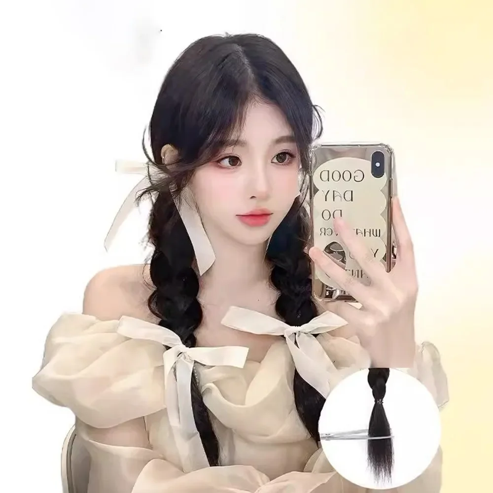 Il fiocco naturale simula la doppia parrucca sintetica a coda di cavallo con le estensioni dei capelli con trecce a nastro