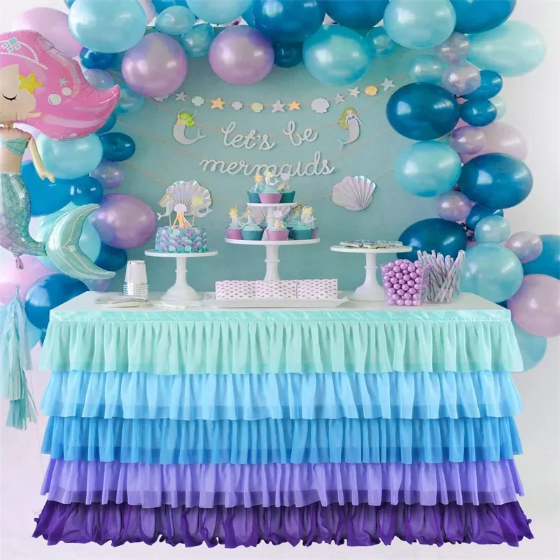 Rainbow Table Skirt Cake Tablecloth Tableware Baby Shower Birthday Party Decorations Banquet Wedding Home Party Table Supplies