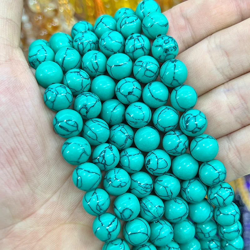 Green Turquoises Stone Round Ripple pattern Beads for Jewelry Making DIY Versatile Handstring anklet 15