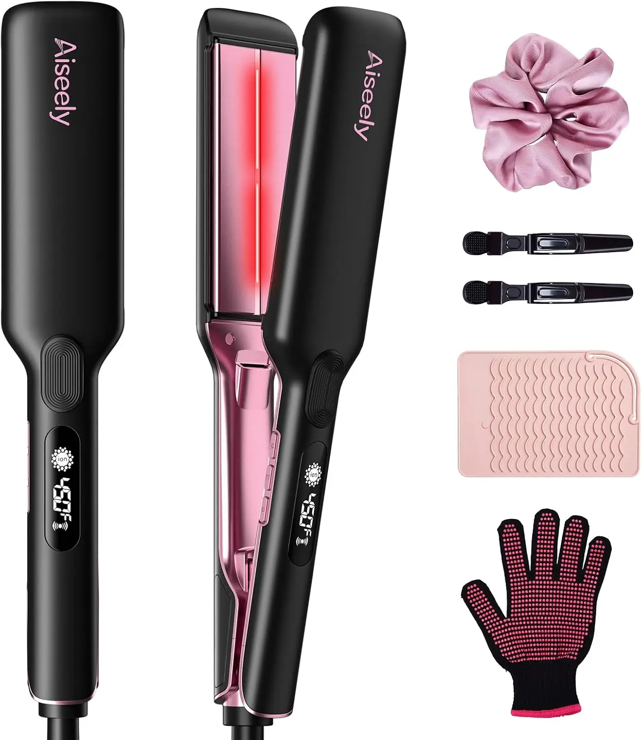 Ceramic Flat Iron with Infrared Technology, 1.75-Inch Wide Plate Hair Straightener, 9 Temperature Settings, Rapid Heat-Up and LED Display