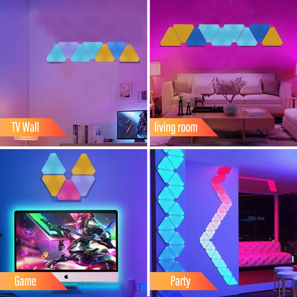 LED Triangle Wall Light USB Touch Night Light RGB Ambient Light Remote Control Indoor Game Room Bedroom Bedside Decorative Light