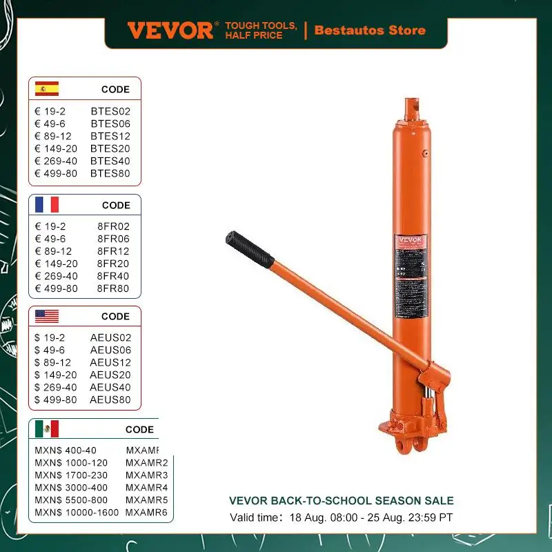 

VEVOR Hydraulic Long Ram Jack 3/8 Ton Engine Hoist Cylinder with Single Piston Pump And Clevis Base Hydraulic Ram Cylinder