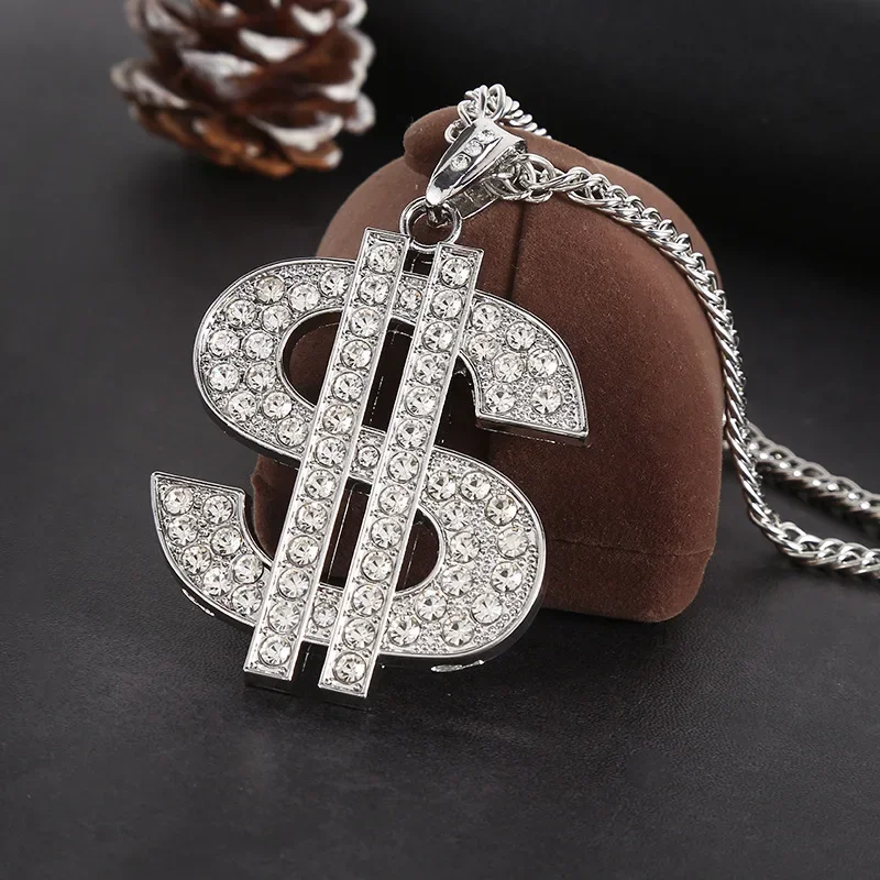 Gold Color Large Dollar Alloy Necklace Hip Hop Nightclub Exaggerated Men\'s Transport Amulet