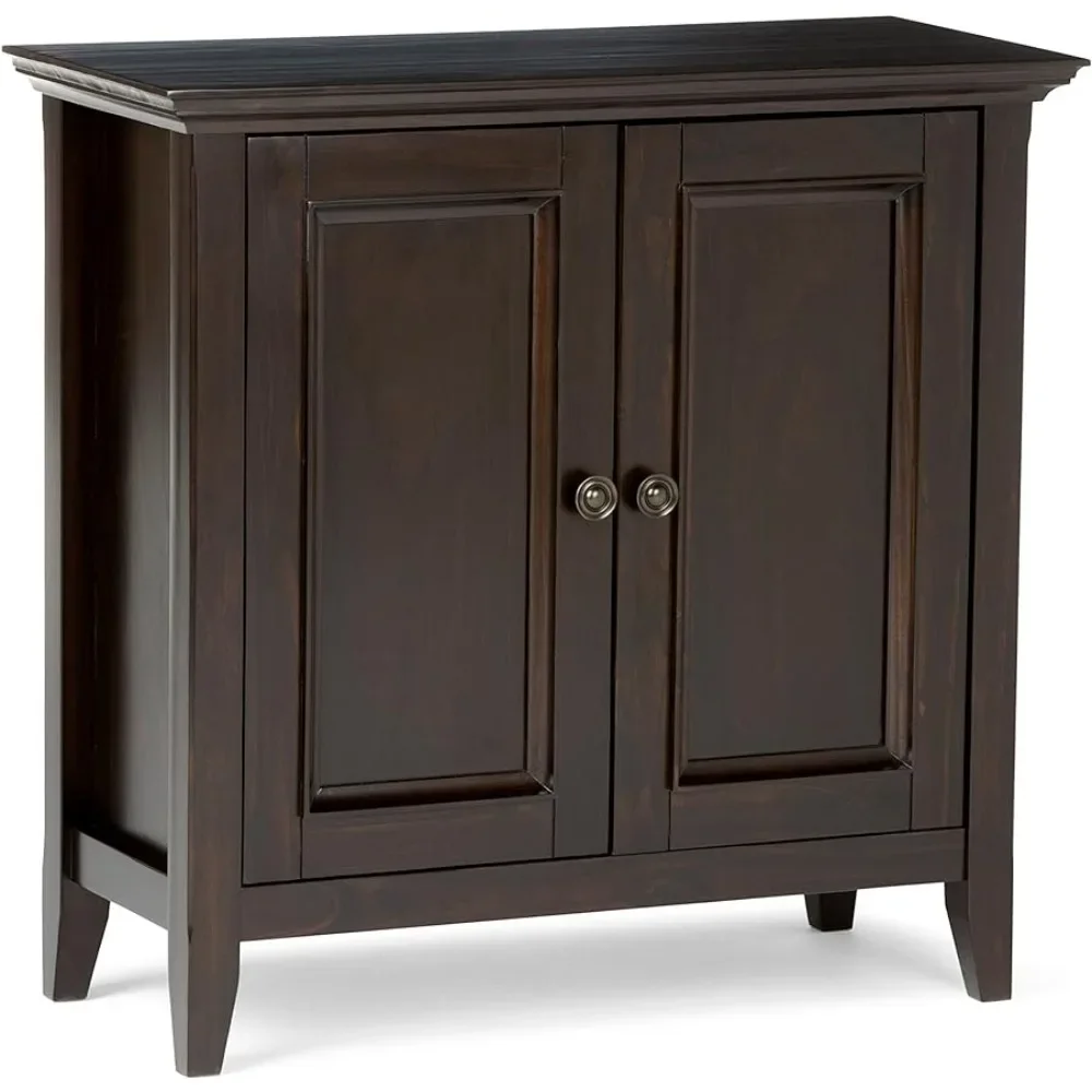 

SIMPLIHOME Amherst SOLID WOOD 32 inch Wide Transitional Low Storage Cabinet in Hickory Brown for the Living Room