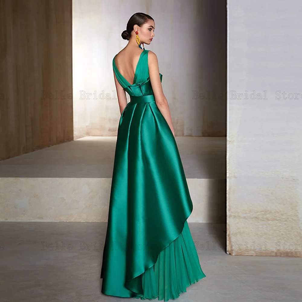 Elegante Groene Moeder Van De Bruid Jurken V-hals Mouwloos A-lijn Wedding Party Jurken Plooi Floor-Length Robe De soiree Femme