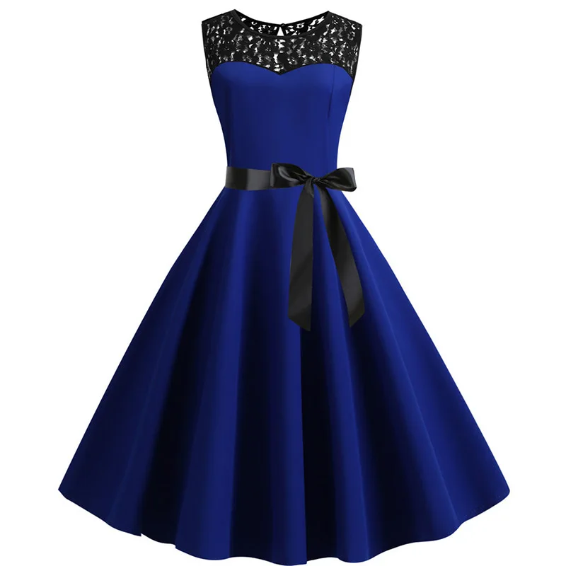 Print Summer Dress Women Elegant Vintage Casual Rockabilly Lace Patchwork  Party Dress High Waist - AliExpress 200000345