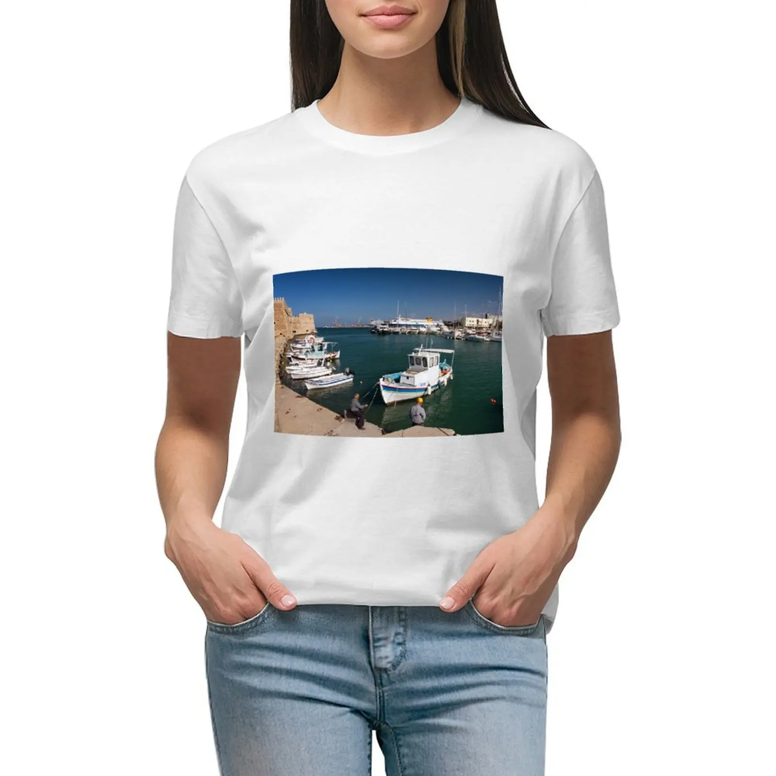 Venetian Harbour, Heraklion, Crete, Greece T-shirt korean fashion vintage clothes designer clothes Women luxury