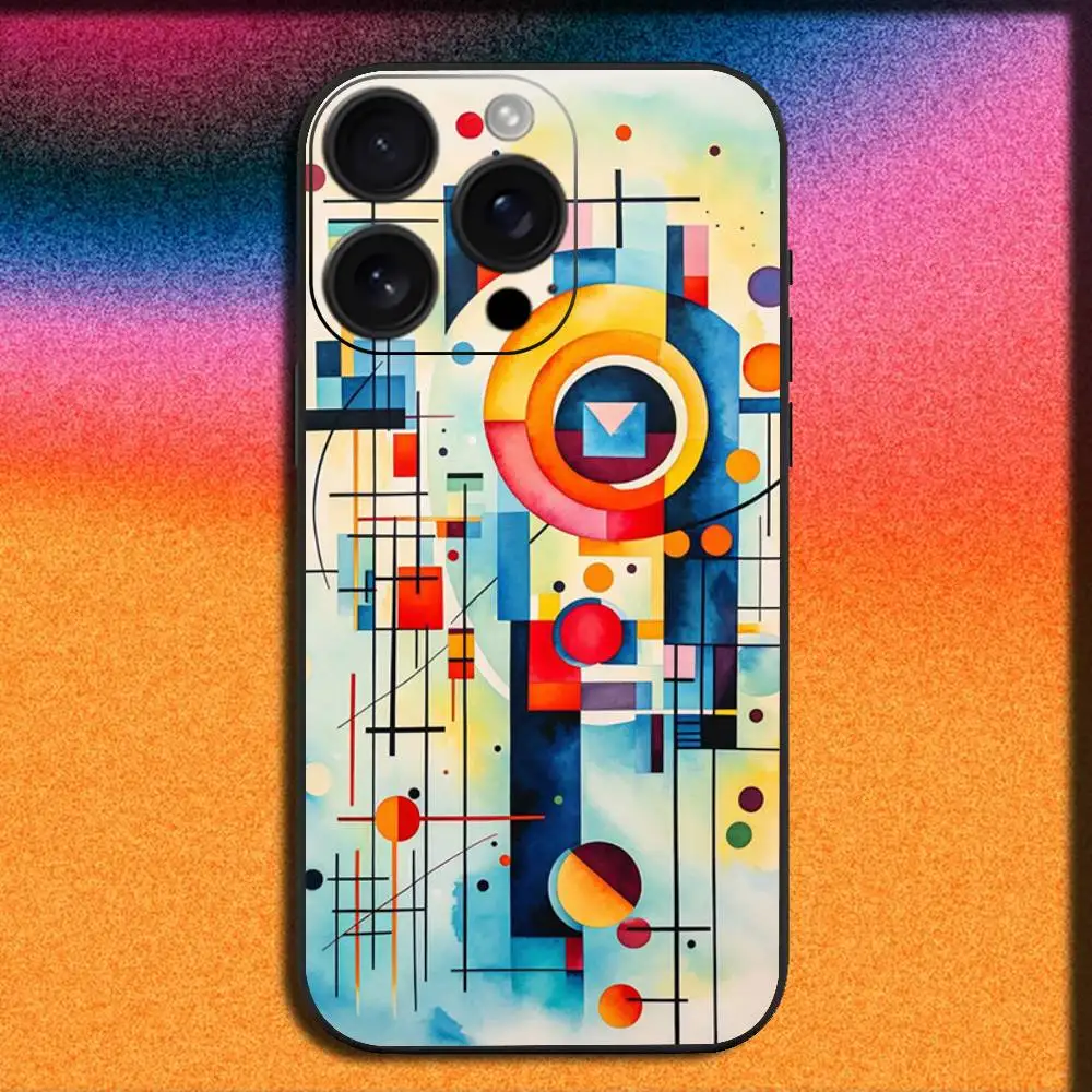 เคสโทรศัพท์ลายศิลปะนามธรรมของวาซิลี คันดินสกี สำหรับ iPhone 17,16,15,14,13,12,Pro,Max,Plus,E,SE4,Air,Mini สีดำ