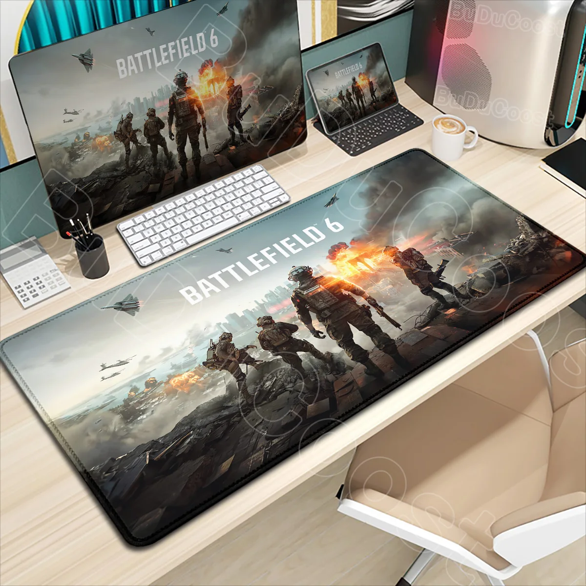 New HD Gaming Non-slip Rubber Mouse Pad E-sports B-Battlefield 6 Mousepad Keyboard Pad Large Game Accessories Lock Edge Desk Mat
