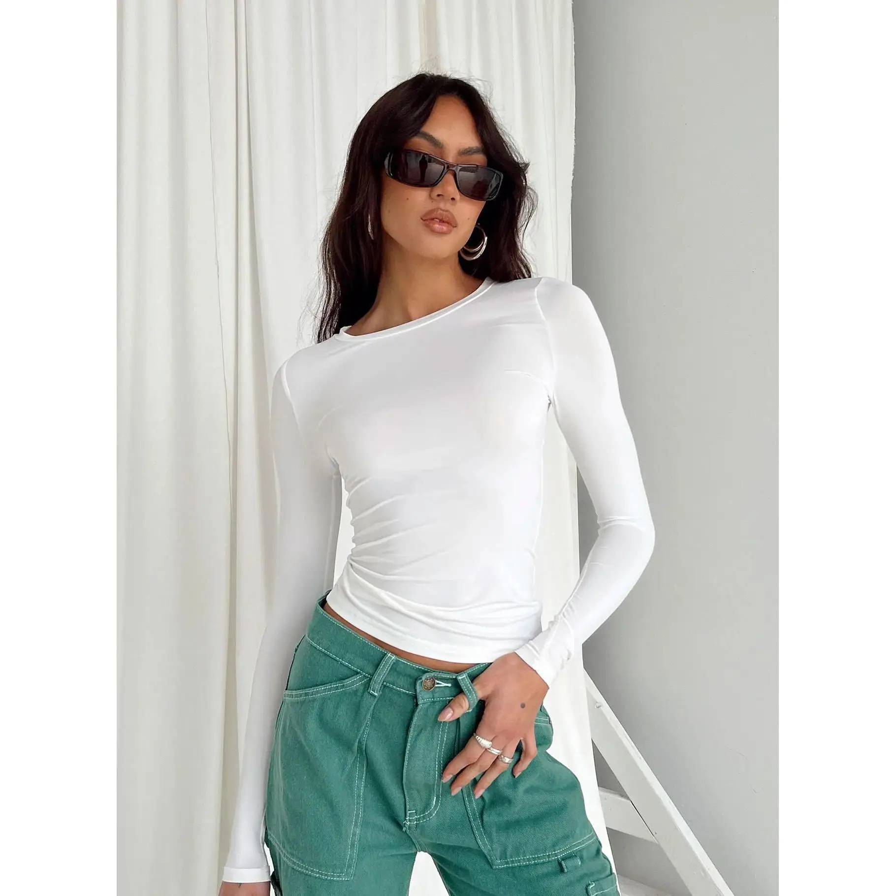 Slim Fit Women's Long Sve T-irt round Ne Street Sle Autumn Faion Ladies Top Quali Material No Brand Registered