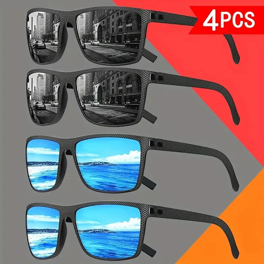 مجموعة مكونة من 4 نظارات رجالية، تتميز بإطار مربع كلاسيكي أنيق وعصري، ومناسب للارتداء اليومي #5