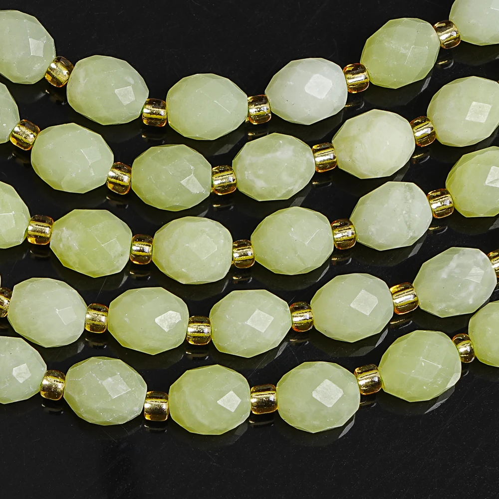 

8mm Faceted Lemon Jade Rice Beads Natural Light Green Stone Loose Beads for Jewelry Making DIY Wholesale