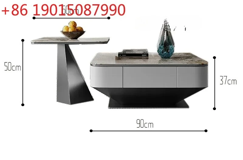 

N Nordic medieval style household simple stainless steel rock slab square coffee table