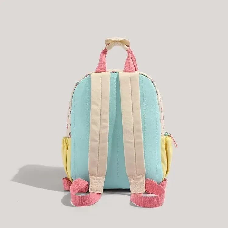 Nylon lightweight student schoolbag with strawberry print contrasting color hand-held, cute and waterproof backpack for girls