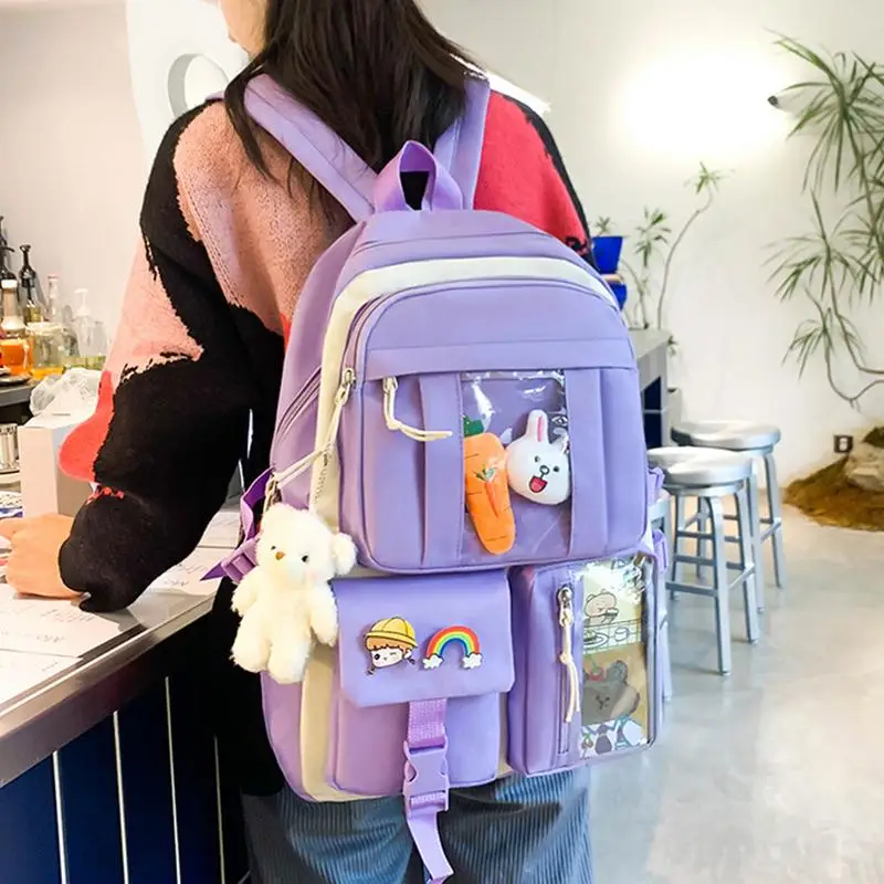 Girls School Backpack Set Of 4 Aesthetic Backpack Set For School Large Capacity Schoolbag With Kawaii Pin And Accessories