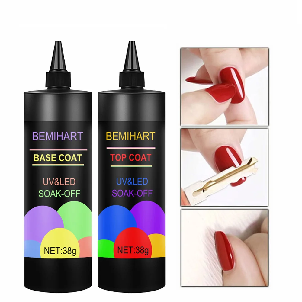 

BEMIHART 38g No Wipe Top Coat Removable Base Gel Clear Functional Nail Gel Matte Tempered Topcoat Primer Reinforce Extension Gel