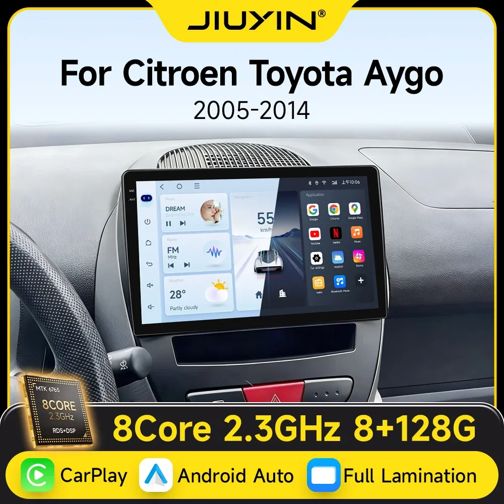 For Peugeot 107 Toyota Aygo Citroen Wireless CarPlay  Auto Car Radio Stereo Android 15 GPS Touch Screen Multimedia 10 inch