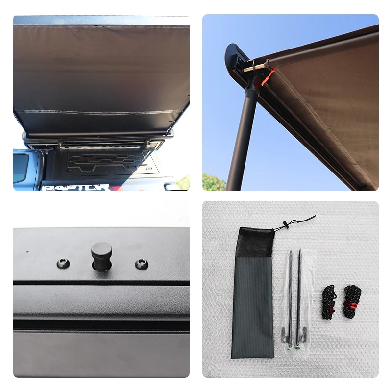 High Quality Retractable Car Side Awning Black Glue Canopy Waterproof Sunshade No Setup Outdoor Camping Tent Pickup SUV Off