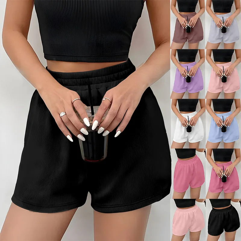 Summer Casual Shorts Women\'s Solid Color Sports Shorts New Fashion Elastic Waist Home Wear Ladies Loose Shorts