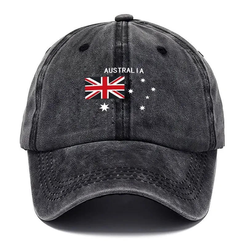 

Регулируемая, моющаяся винтажная бейсболка с надписью «AUSTRALIA» и элементами австралийского флага.